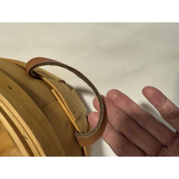 Farmhouse Autumn Wood Basket Leather Handles, Fall, Apple Container Organization - Picture 6 of 11